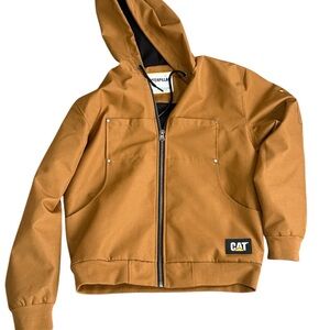 Caterpillar CAT Workwear Brown Hooded Jacket full zip heavy duty rugged Mens S